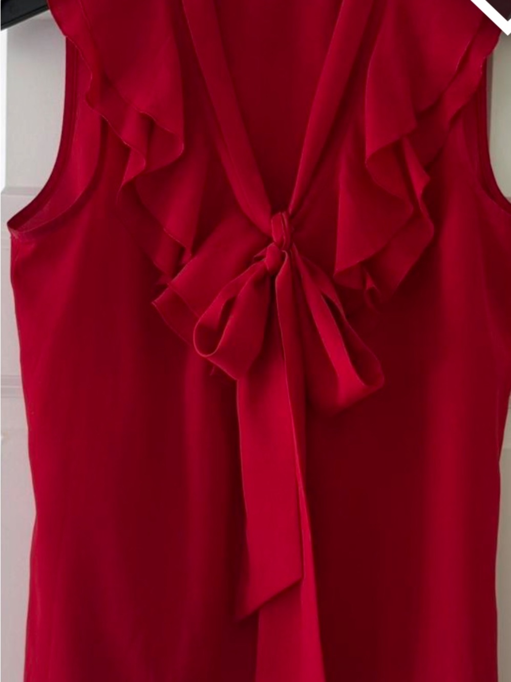 LOFT Red Ruffle Tie-Front Sleeveless Blouse